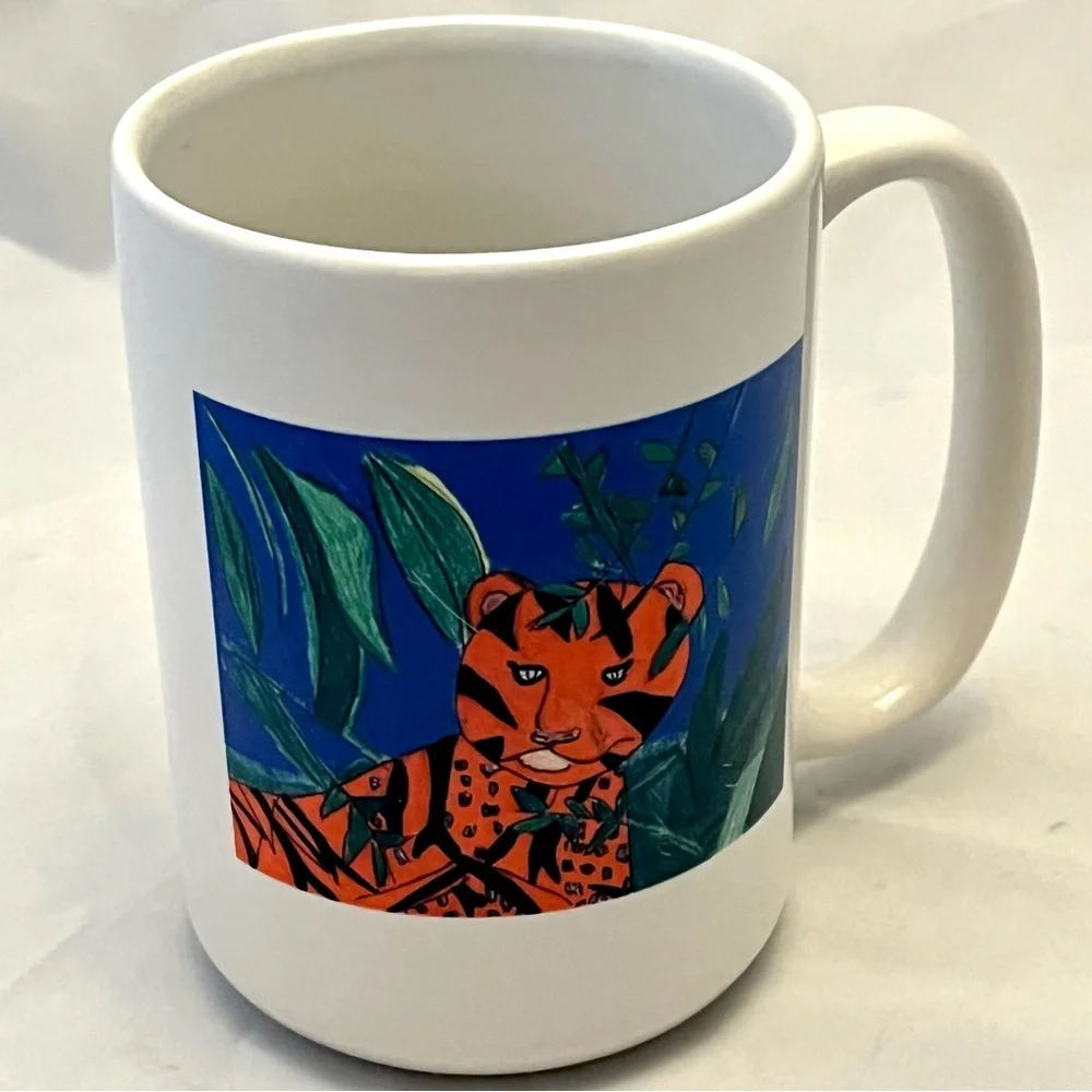 Tiger in Jungle Coffee Mug, Handmade, Hobbyist Art Coffee, EUC
